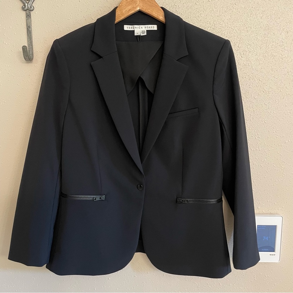 Veronica Beard Scuba Schoolboy Zip Pocket Blazer